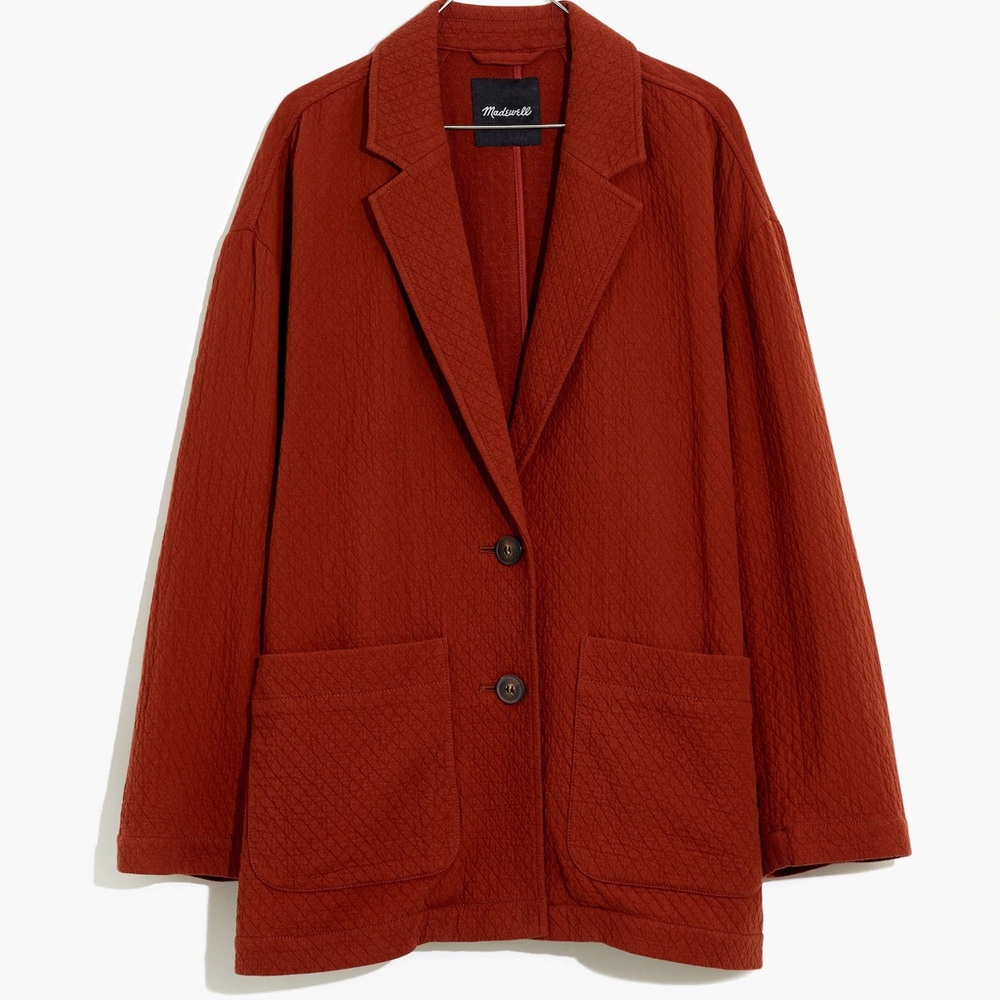 Madewell Diamond Jacquard Shaw Blazer, Size M, Color - Stained Mahogany